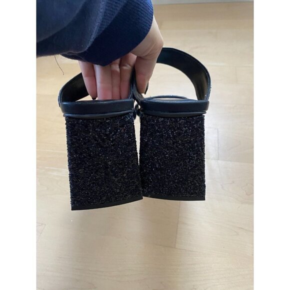 ABOUND "Carina" Block Triangle Heel Sandals Black Glitter Slides - Picture 5 of 9